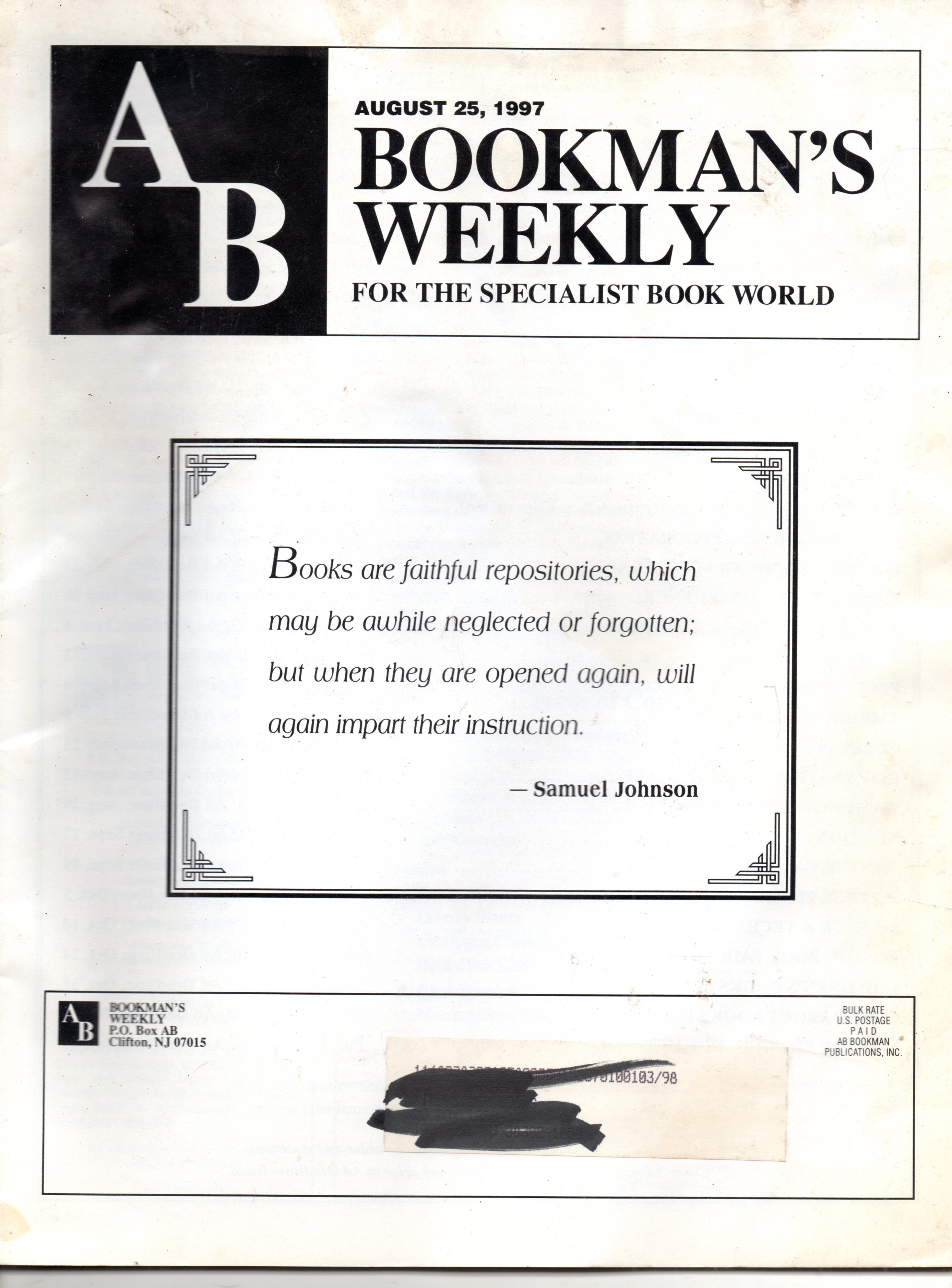AB Bookman's Weekly August 25, 1997